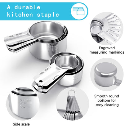 TILUCK Stainless Steel Measuring Cups Set,Kitchen Gadgets for Cooking & Baking,Set of 7