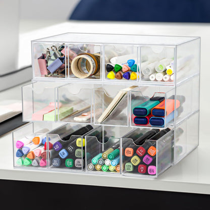 ZEXALOR Clear Desk Organizer Storage with 12 Drawers, Desktop Organizers, Bathroom Office Supplies, Plastic Storage Drawer for Makeup, Jewelry, Pen, Stationary, Hair Accessories, Sunglass (12-Drawer)