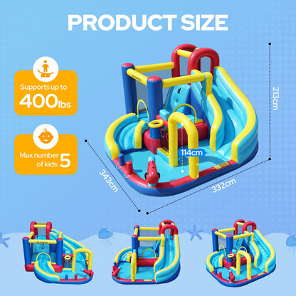 ELEMARA 10 in 1 Inflatable Water Slide Bounce House, Inflatable Bounce House with Blower, Dual Slides & Climbing Walls & Ring-toss Game & 2 Water Guns, Splash Pool, Blow up Water Slide with Blower