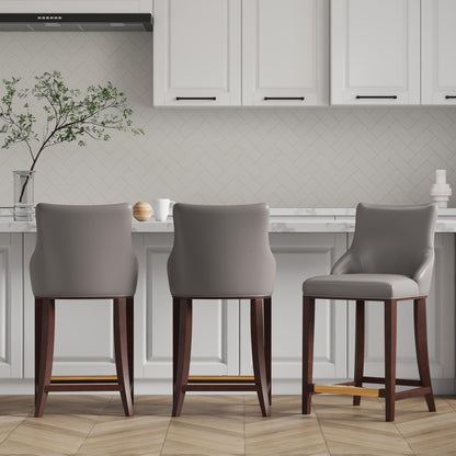 Manhattan Comfort Shubert Counter Stool with Backseat | Upholstered Leatherette, Beech Wood Legs | Perfect Bar Stool for Bar and Kitchen | Commercial Grade | Fully Assembled, Set of 1, Dark Taupe