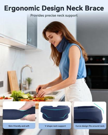 BETOVIN Heated Neck Brace Cervical Collar - Neck Support Brace with Heating Pad, Soft Foam Wraps Keep Vertebrae Stable and Aligned for Relief of Cervical Spine Pressure for Women & Men (L Size) Blue