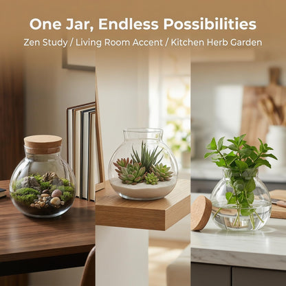 Glass Terrarium Bottle with Cork Lid, Round Jar for Micro Landscape DIY Plant Terrarium Moss Crafts Home Decor Kitchen Storage Container, 5.90X6.29X5.90 Inch