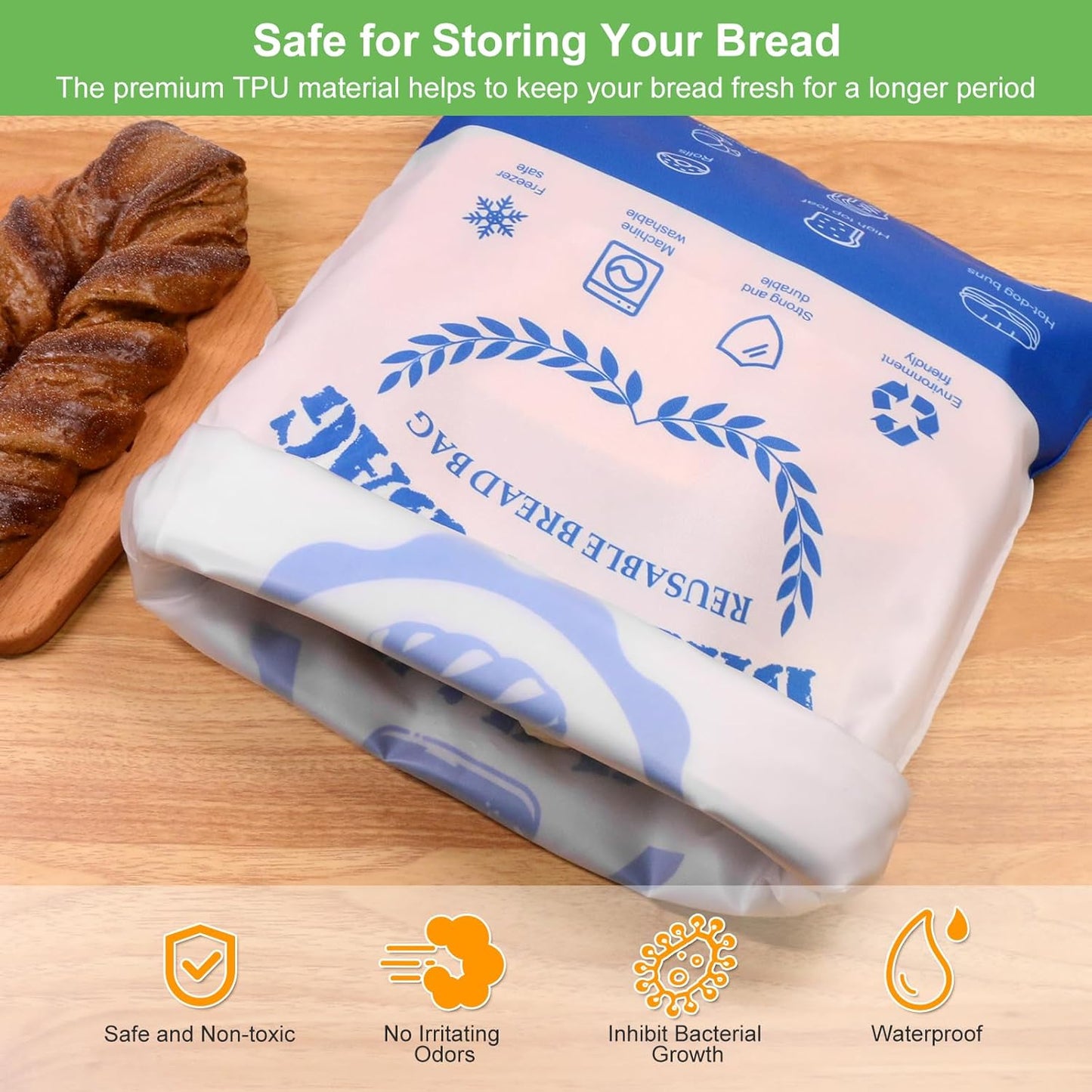 1 Pack 1 Pack) SumDirect Bread Bags for Homemade Breads- Blue Reusable Zipper Bread Bags for Sourdough, Large Freezer