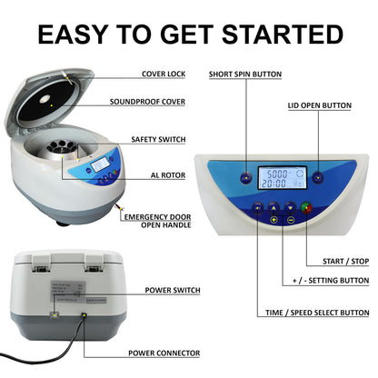 Jackson Global JS-TC-SPINPLUS-8 Digital Bench-top Centrifuge | 500-5000rpm (Max. 3074xg) | LCD Display | Includes 15ML X 8 Rotor