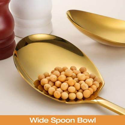 Extra Large Serving Spoons Set 11.7-Inch Gold Serving Utensils 18/8 Stainless Steel Big Metal Spoons for Buffet, Parties, Catering, Banquet - Dishwasher Safe (4-Pack, Gold)