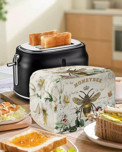 Toaster Cover, 2 Slice Bees Flowers, Bread Toaster Oven Cover with Pockets, Small Kitchen Appliance Protector
