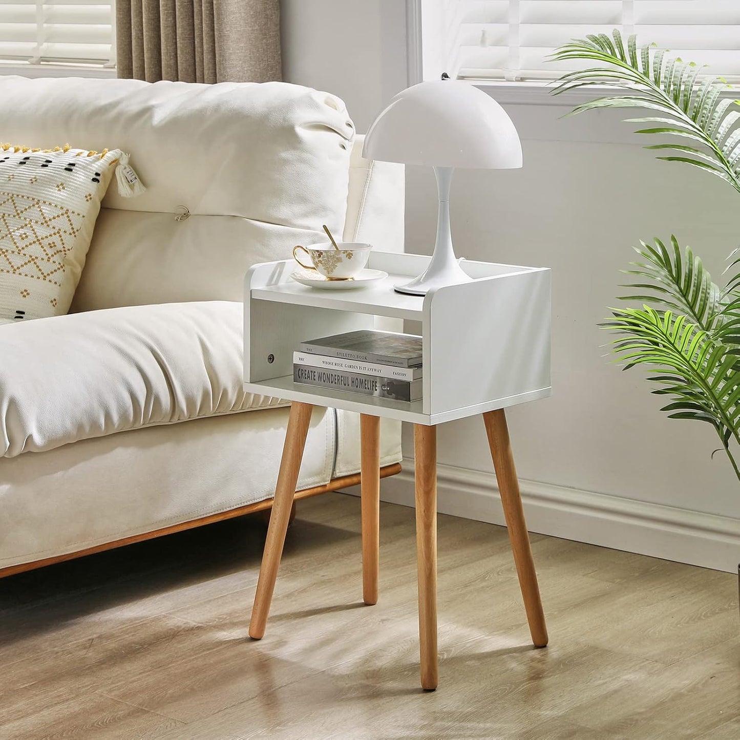 UWNS003W IBUYKE Nightstand, Mid-Century Modern Bedside Table with Solid Wood Legs, Minimalist and Practical End Side