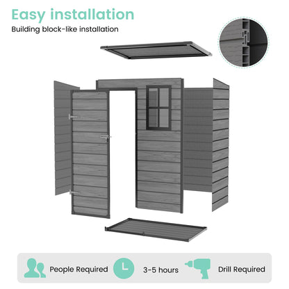 UDPATIO Outdoor Storage Shed 5x3 FT, Plastic Garden Shed for Bike, Garbage Can, Tool, Outside Resin Shed with Lockable Door for Backyard, Patio, Lawn, Dark Grey