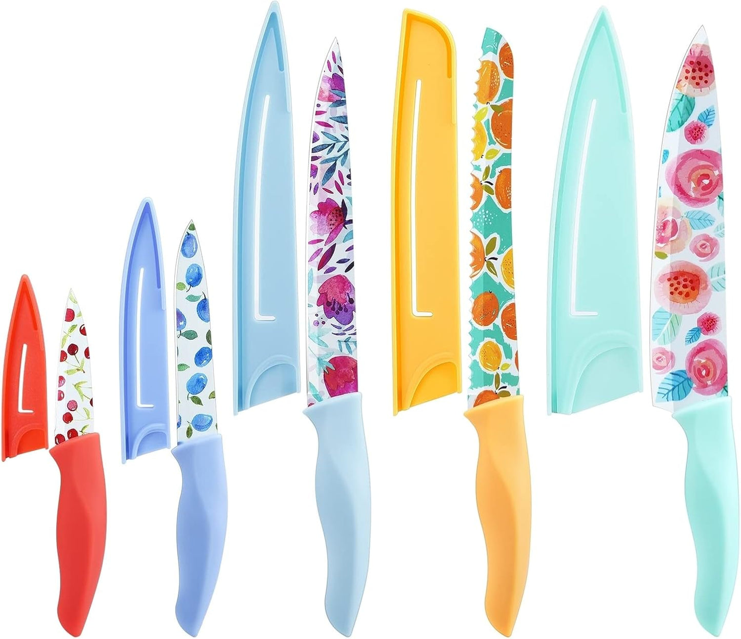 G.a HOMEFAVOR 5-Piece Kitchen Knife Set, Nonstick Coated with 5 Blade Guards, Multicolored