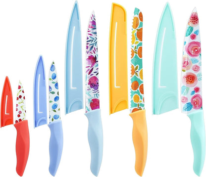 G.a HOMEFAVOR 5-Piece Kitchen Knife Set, Nonstick Coated with 5 Blade Guards, Multicolored