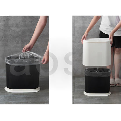 Baosia White Slim Rectangular Plastic Trash Can with Press Type Lid,12 Liter / 3.2 Gallon Narrow Trash Bin with Pop-up Lid for Toilet,Bedroom,Bathroom,Office,Kitchen,Powder Room