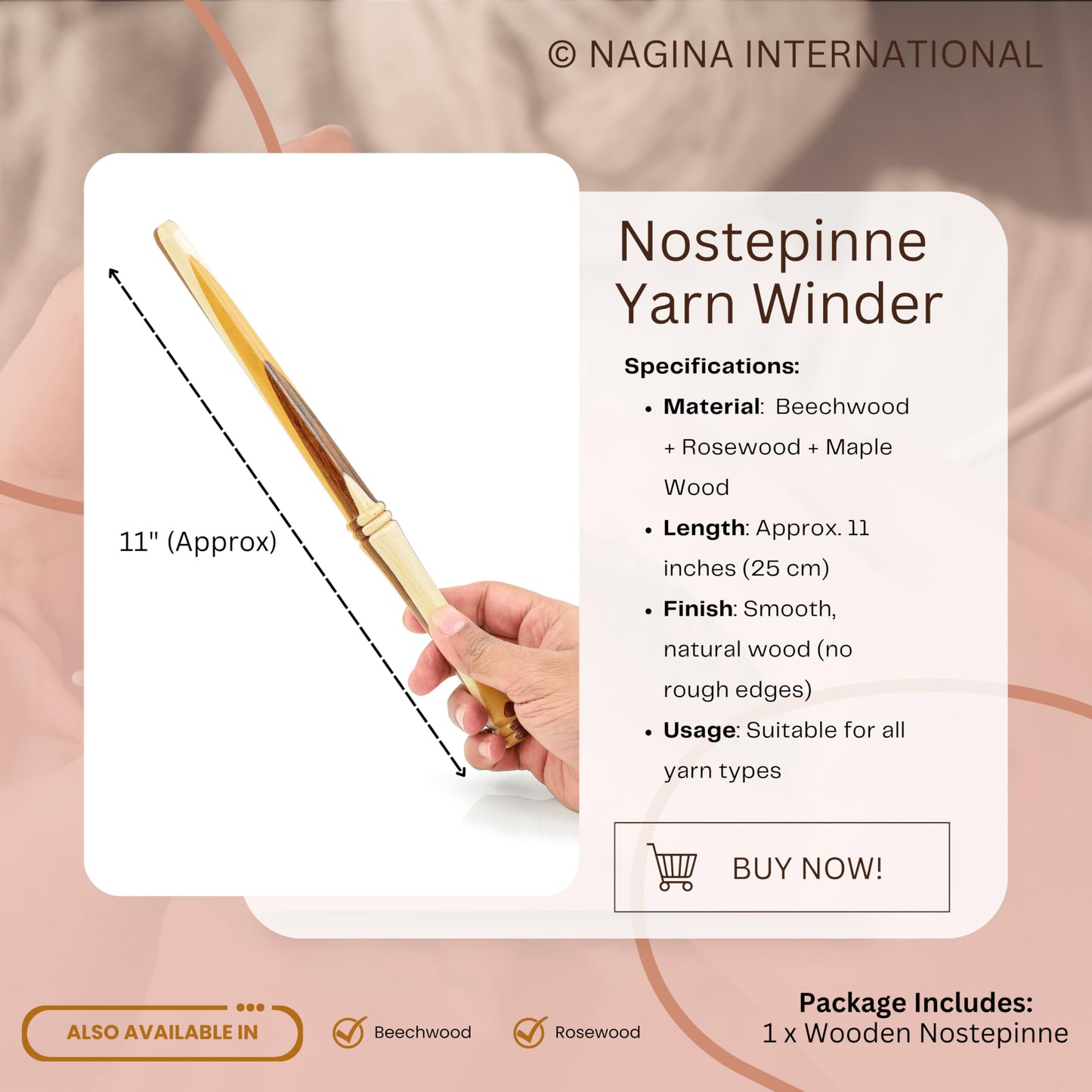 Nostepinne Center Pull Ball Yarn Winder | Knitting Crochet Accessories | Yarn Storage | Nagina International (Segmented Candy Wood)