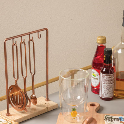 Karma, Bartender Kit 5-Piece Bar Tool Set with Marble Stand, Home Bartending Kit, Housewarming Gift