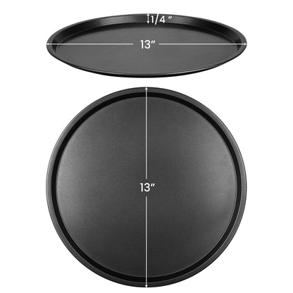 DecorRack 13 Inch Carbon Steel Pizza Pan, [Premium] Non-Stick Coating, Commercial Grade, Serving Tray, Heavy Duty Round Baking Tray for Oven Use (2 Pack)