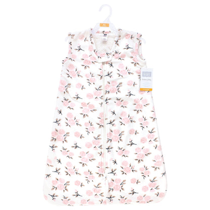 Hudson Baby Infant Girls Plush Faux Fur Sleeping Bag, Wearable Blanket, Neutral Pink Floral, 0-6 Months
