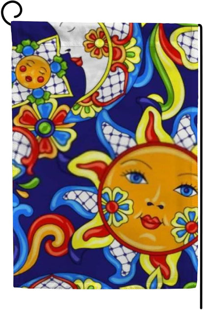 ZHONGJI Garden Flag Yard Flag Mexican Talavera Cute Pattern Blue Vertical Double Sided Design 12x18 Inch