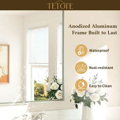 TETOTE Brushed Nickel Bathroom Vanity Mirror 48" x 36" Beveled Framed Bathroom Wall Mirror for Over Sink Brushed Nickel, Tempered Glass, Modern Farmhouse Bedroom, Entryway, Living Room