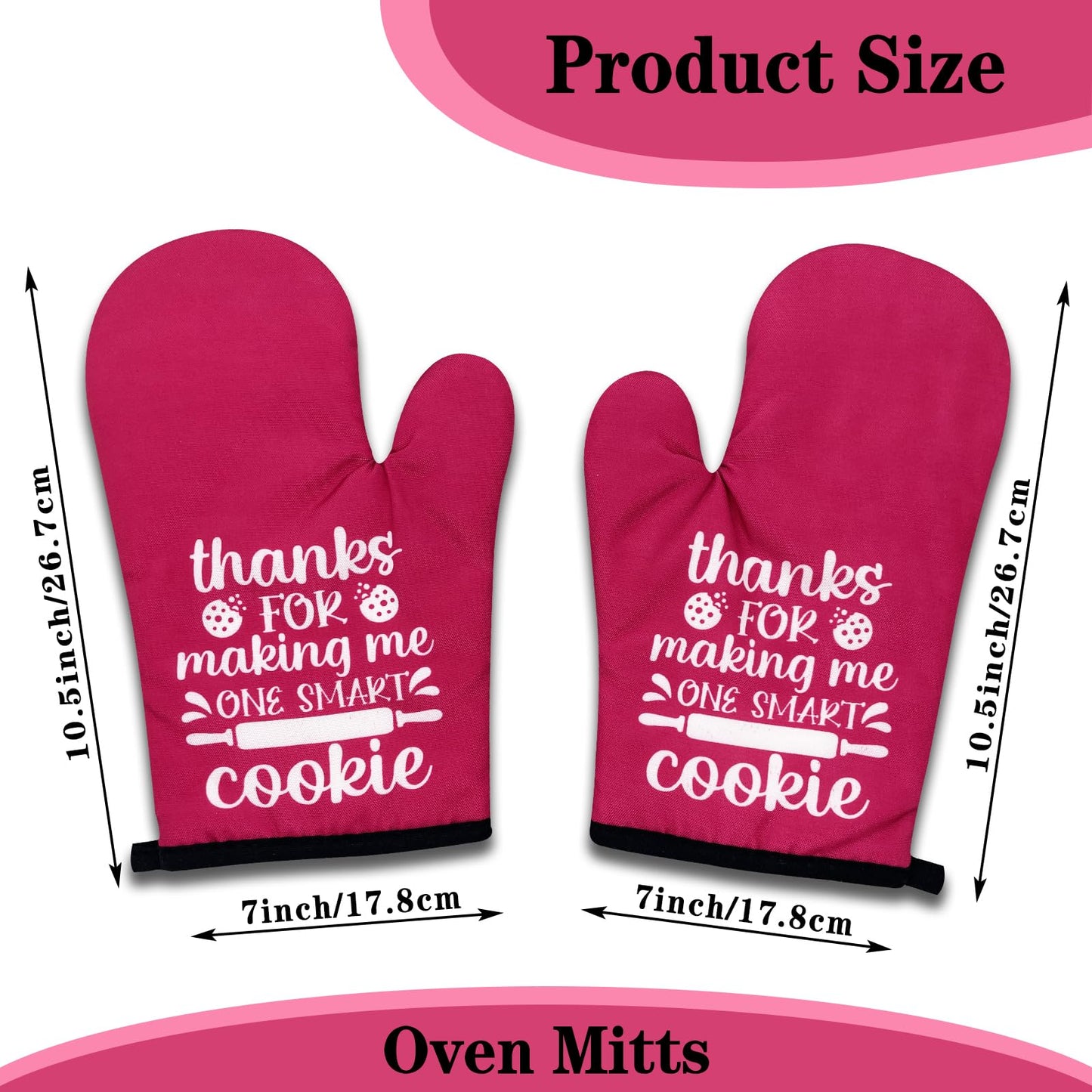 NAHMAKNE 2 Pack Funny Oven Mitts for Teacher, Thanks for Making Me One Smart Cookie, Heat Resistant Non-Slip Mitts, Teacher Appreciation Gifts, Christmas Birthday Gifts for Hostess Friend Bake Lover