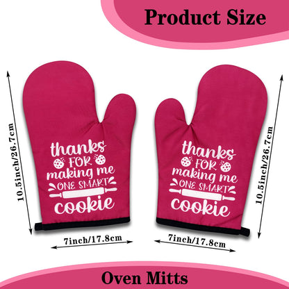 NAHMAKNE 2 Pack Funny Oven Mitts for Teacher, Thanks for Making Me One Smart Cookie, Heat Resistant Non-Slip Mitts, Teacher Appreciation Gifts, Christmas Birthday Gifts for Hostess Friend Bake Lover
