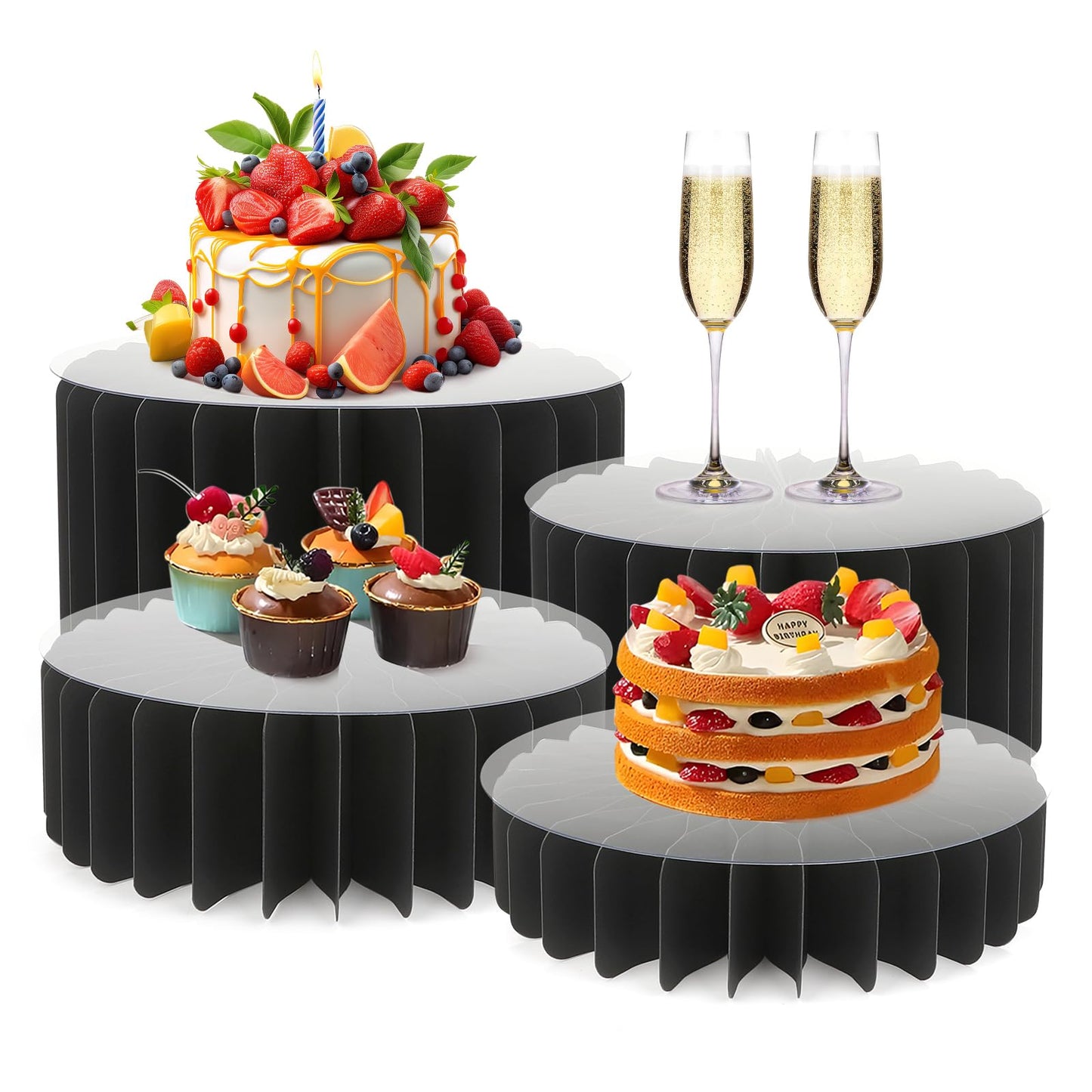 Buffet Risers Food Risers for Buffet Table Acrylic Risers Display Stands Tall Cake Stands Cylinder Stands for Party Pedestal Cake Stand Dessert Table Display Set Cupcake Stands Cupcake Display (Black)