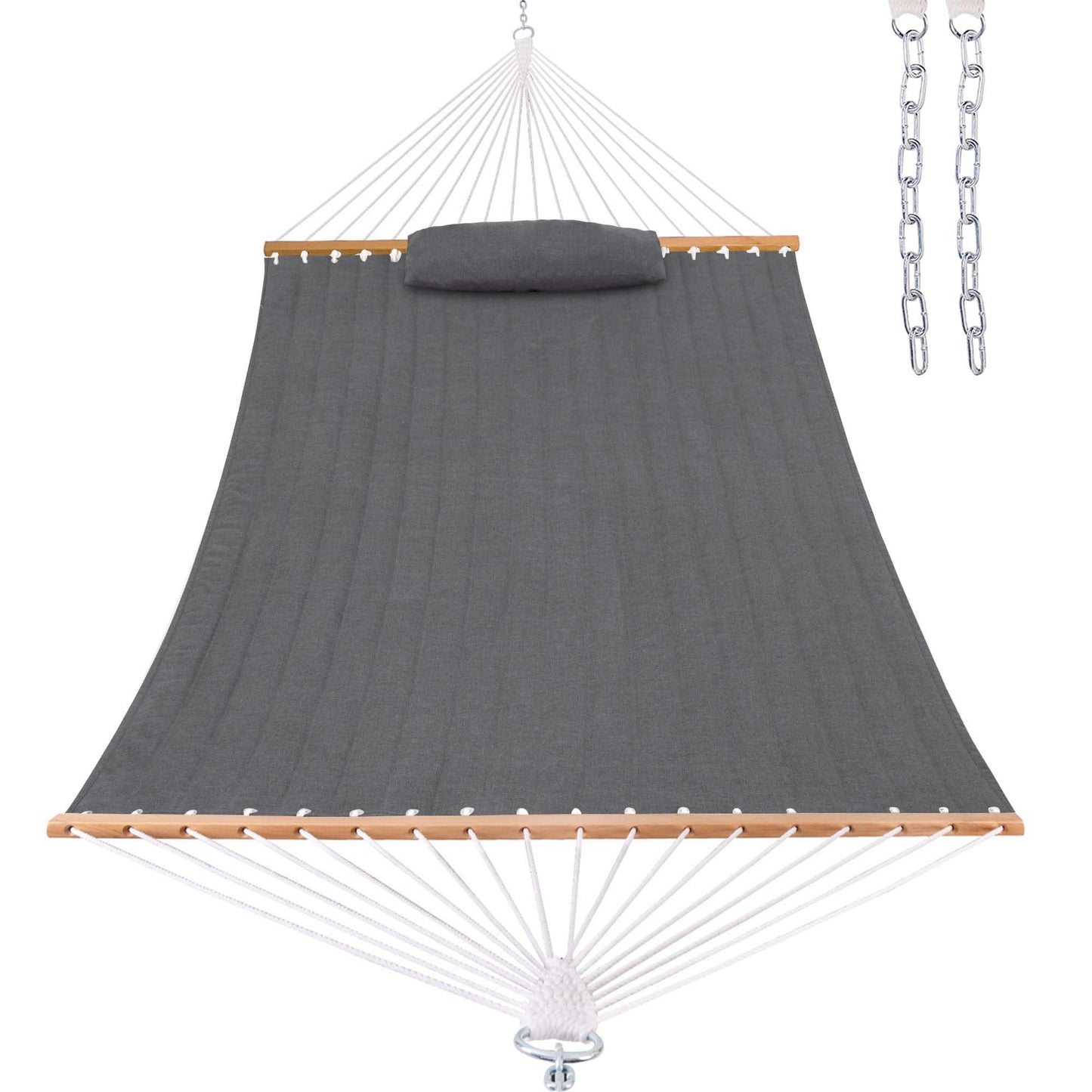 Lazy Daze Hammocks 12 FT Sunbrella Fabric Quilted Hammock Double Sunbrella Quilted Hammock with Spreader Bars & Pillow, All Weather and Fade Resistant for Outdoor, 450 lbs Capacity, Cast Slate