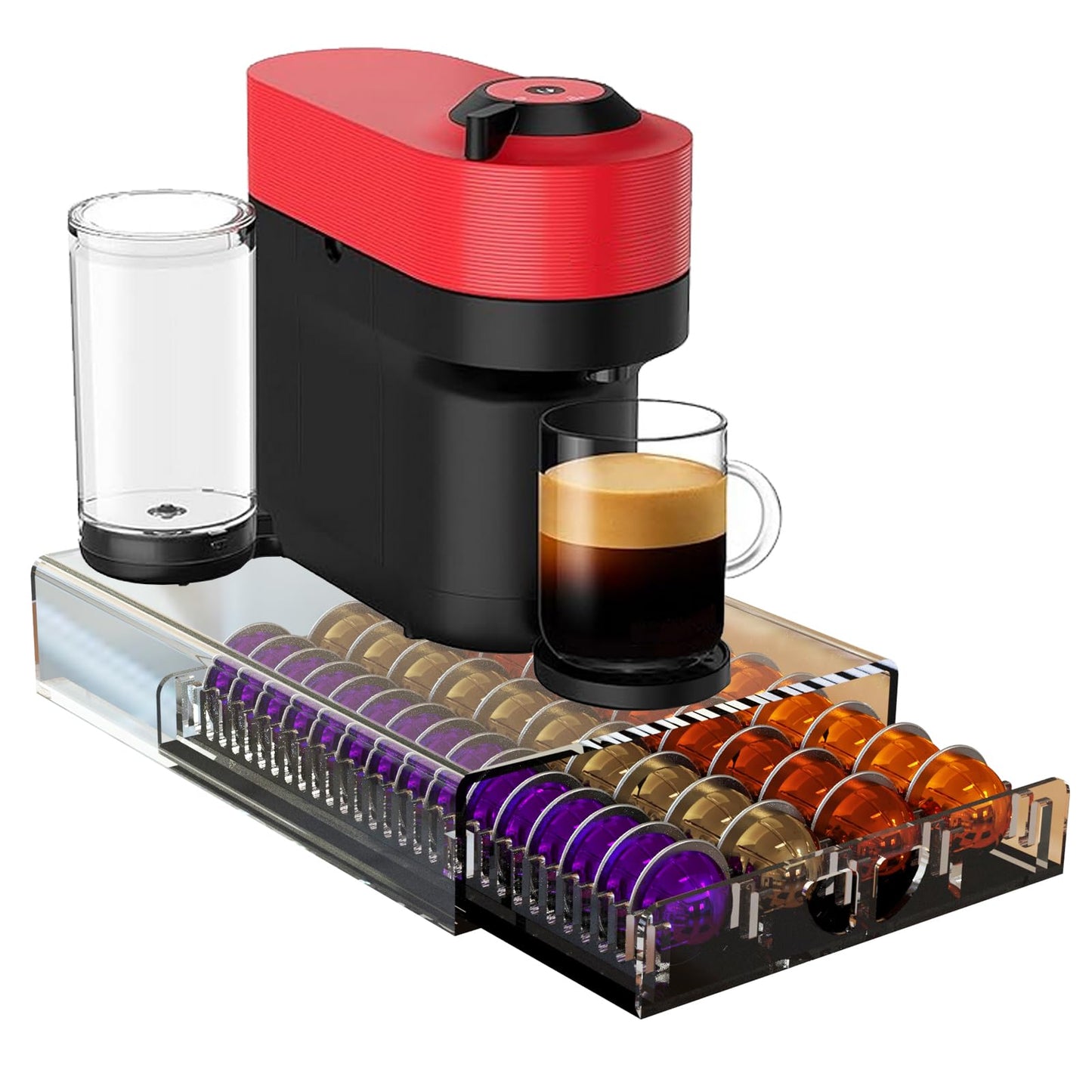 Heavy Duty Crystal Acrylic Coffee Pods Holder Drawer, Compatible for All Nespresso Vertuo Pods, Great Capacity Holds up to 60 Small or 40 Big Vertuoline Pods