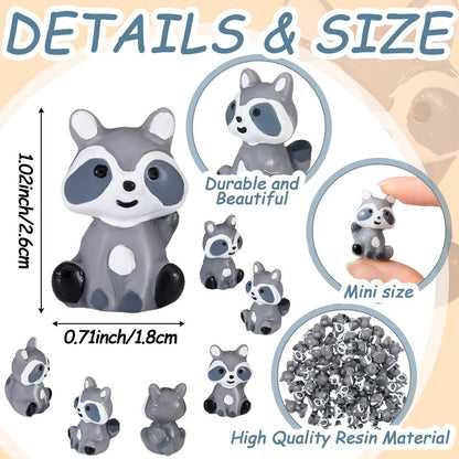 Seenelling 50 Pcs Mini Raccoon Figurine Bulk Resin Miniature Tiny Animals Figures Small Little Cute Raccoon Home Decor for Cabin Lodge Rustic Cake Toppers Desktop Home Decor(Sit)