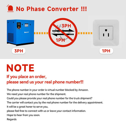 HPDAVV Rotary Screw Air Compressor 55KW 75HP 208-230V/60Hz/3-Phase Heavy Duty Stationary Industrial Air Compressed System 350CFM Max.Pressure 125PSI Commercial Air Compressor