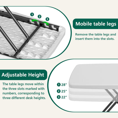 MAKE CHANGES Folding Table 30 Inch - Small Desk Adjustable Height TV Tray for Laptop, Couch, Camping - Heavy Duty Utility Foldable Table for Small Spaces, No Assembly Required, White Granite