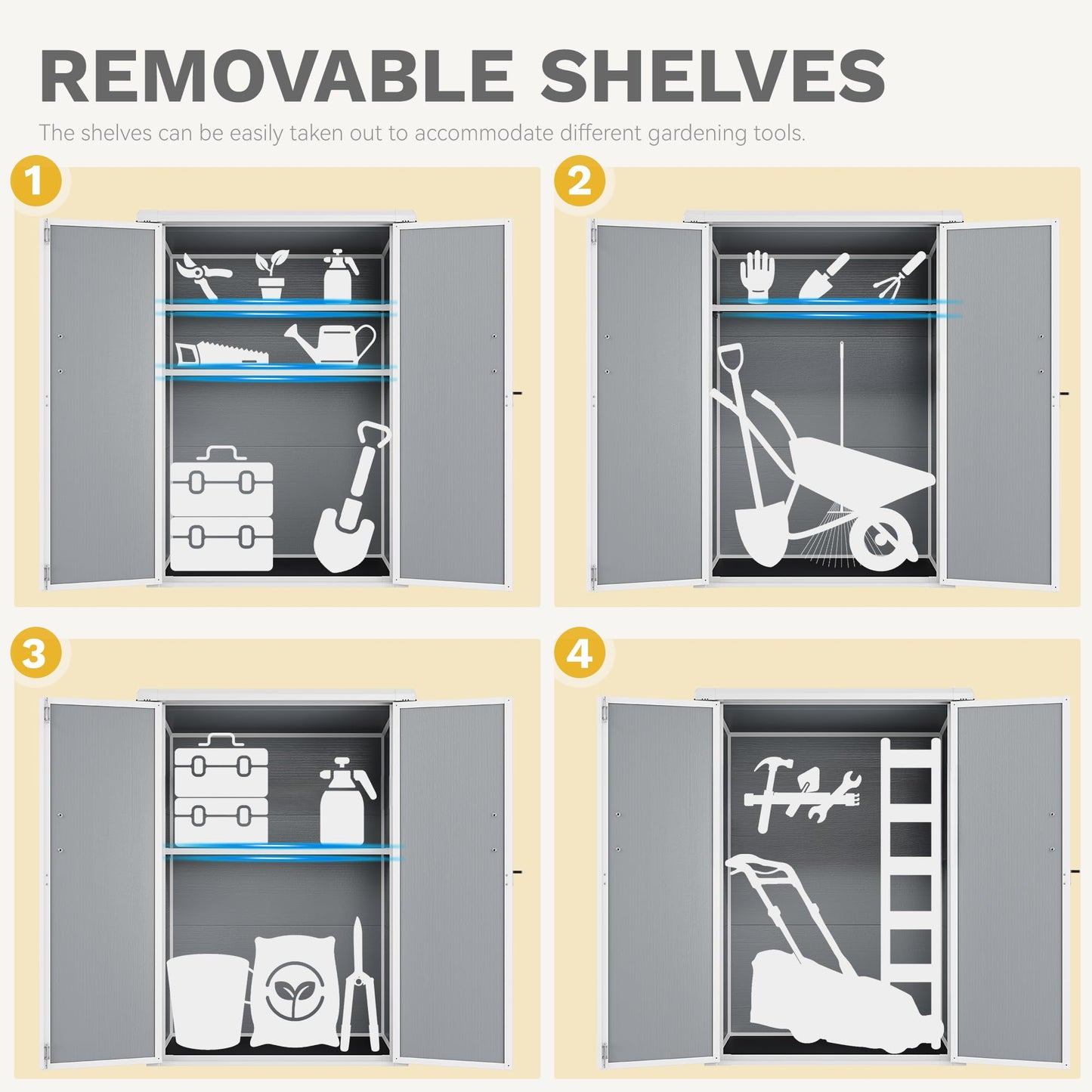 DWVO 4.3x2x5.5ft Outdoor Vertical Storage Shed with 2 Shelves, 50 Cu Ft Waterproof Resin Garden Shed with Lockable Door, Plastic Tall Tool Cabinet for Garbage Cans, Lawn Garden Supplies (Gray)