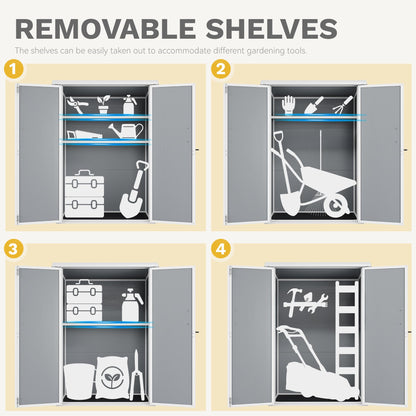 DWVO 4.3x2x5.5ft Outdoor Vertical Storage Shed with 2 Shelves, 50 Cu Ft Waterproof Resin Garden Shed with Lockable Door, Plastic Tall Tool Cabinet for Garbage Cans, Lawn Garden Supplies (Gray)