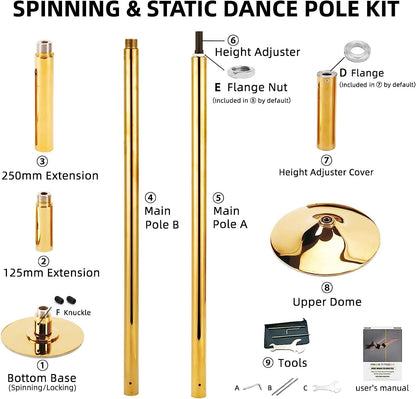 45mm Professional Steel Dancing Pole with Adjustable Height Rotating Fixed Dual Use Portable Removable Dance Pole Kit Bar Training Dance X-Pole for Exercise Club Party Pub Home