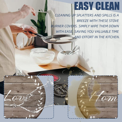 Stylish Burner Covers Set of 4 for Range Accessories, Gratitudes Wood Board Metal Stove Burner Cover for Expanding Counter Space Stovetop Decor, Burner Covers for Electric Stove