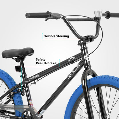 JOYSTAR 24 Inch Kids Bike Freestyle BMX Bikes for 7 8 9 10 11 12 Years Old Boys Girls and Beginner Riders, 24" Kids' Bicycles, Blue Tires