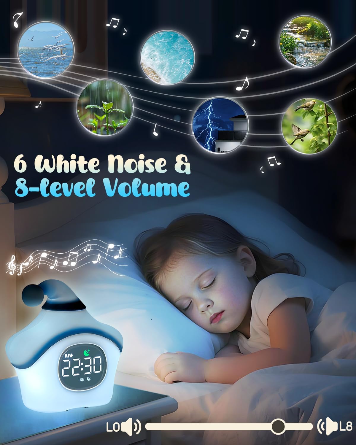 Star Alarm Clock with Night Light for Kids with Sleep Training and Sound Machine, Rechargeable Silicone Lamp OK to Wake