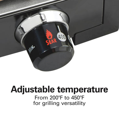 Hamilton Beach Electric Indoor Searing Grill with Adjustable Temperature Control to 450F, 118 sq. in. Surface Serves 6, PFAS-Free Removable Nonstick Grate, Stainless Steel (25360)