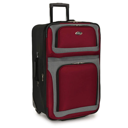 U.S. Traveler New Yorker Lightweight Expandable Rolling Luggage, Red/Gray, 4-Piece Set