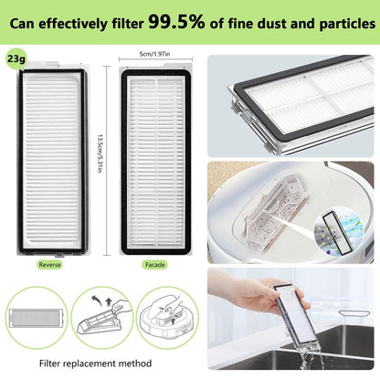 Yivy Vacuum Cleaner Replacement parts Compatible with Roborock Qrevo pro/Qrevo MaxV/Qrevo S/Qrevo plus,2 Main Brush Roller,6 White Side Brush,4 Hepa Filters,8 Mop Pads,6 Dust Bags (White-29)