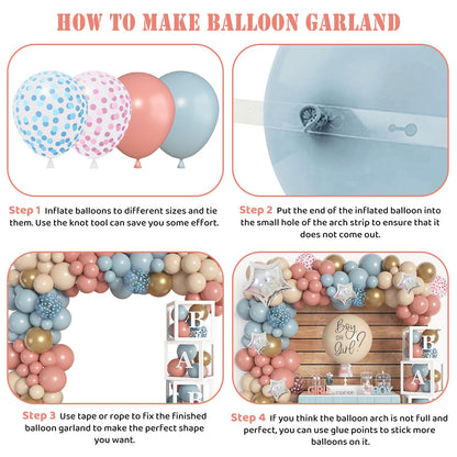 Amandir 164PCS Gender Reveal Balloon Boxes Decorations, Dusty Pink and Blue Balloon Garland Kit 4pcs Boxes with Letters (A-Z+ Baby) for Baby Shower Birthday Boy or Girl Gender Reveal Party Supplies