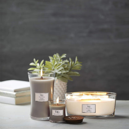 WoodWick Ellipse Scented Candle, Linen, 16oz - Up to 50 Hours Burn Time