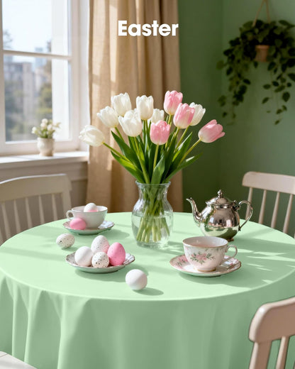 Pureegg Disposable Plastic Tablecloths - 84'' Round, Leakproof & Sturdy, Sage Green - 8 Pack for Easter Parties