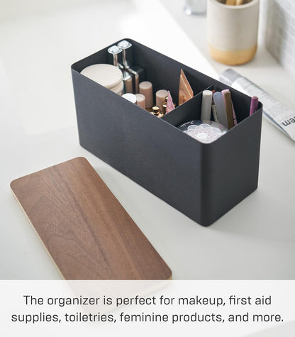 YAMAZAKI Countertop Organizer, Steel + Wood Storage Case, One Size, Black