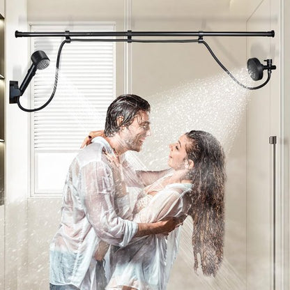 DEVA FRONSA Dual Shower Head for Couples, Double Shower System for Two People, 6+3 Adjustable Spray Modes-High Pressure Tandem Showerhead with 31.5~80.7" Extendable Rod / 78.7" Long Hose, Easy Install