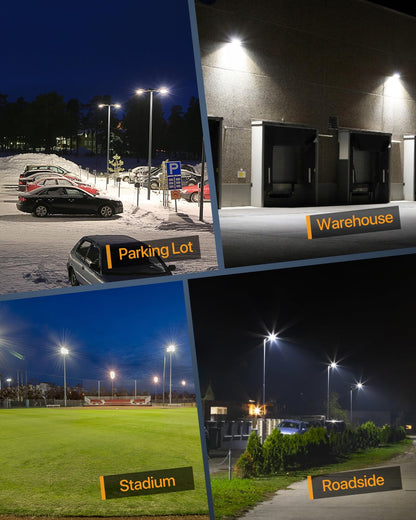 DEMILARE Parking Lot Light 300W - 45,000LM 5000K Outdoor Adjustable Arm Mount Led Shoebox Light with Dusk to Dawn Photocell 100-277V IP65 Waterproof Commercial Street Area Lighting for Roadways