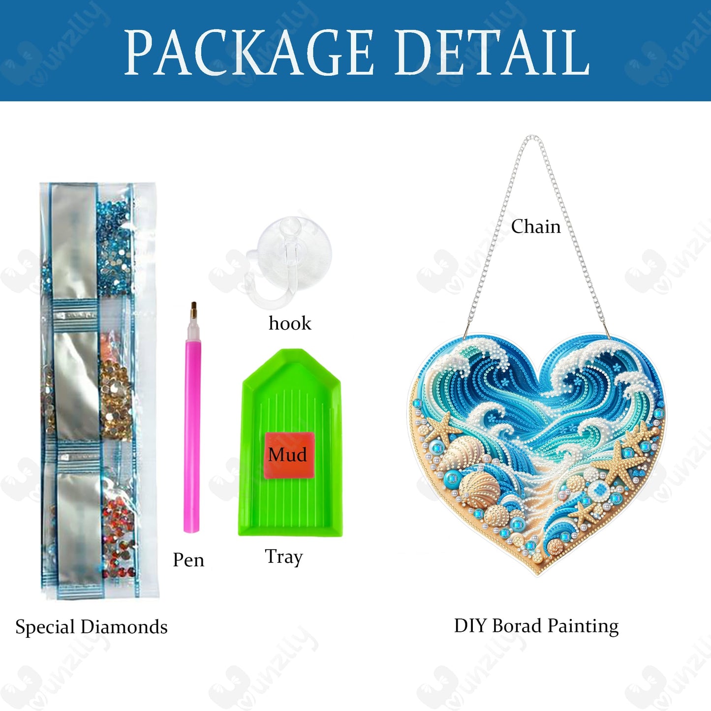 Yunzlly DIY Hanging Diamond Art Pendant Kit, Special Crystal Double Sided Diamonds Painting Ornament Kit for Adults, Acrylic Gem Painting Board for Window&Door&Wall (Beach)