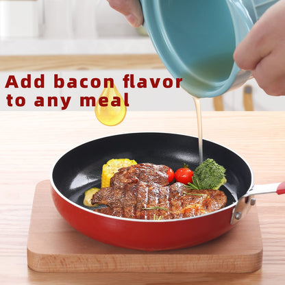 ONTUBE Ceramic Bacon Grease Container Keeper with Strainer, Frying Oil Storage Can 17oz, Turquoise