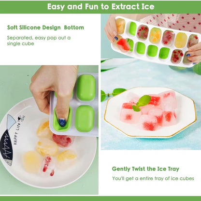 Ice Cube Trays with Lid and Bin, 4 Pack Silicone Ice Cube Tray for Freezer, Stackable Ice Storage Container with Scoop, for Drinks, Coffee, Cocktail