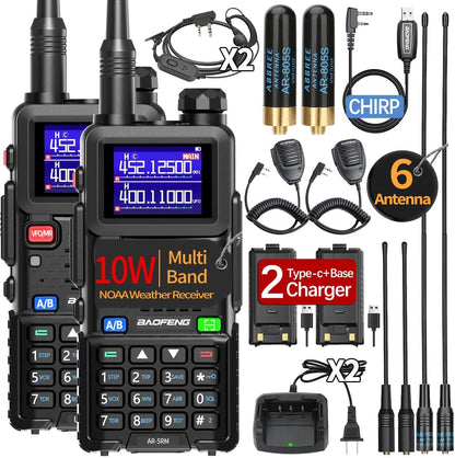 Baofeng Radio Ham Radio Long Range AR-5RM 10W Handheld NOAA Emergency Weather Radio 999CH Rechargeable Walkie Talkies with Programming Cable,USB-C Charging for Survival Gear Hunting Camping,2 Pack