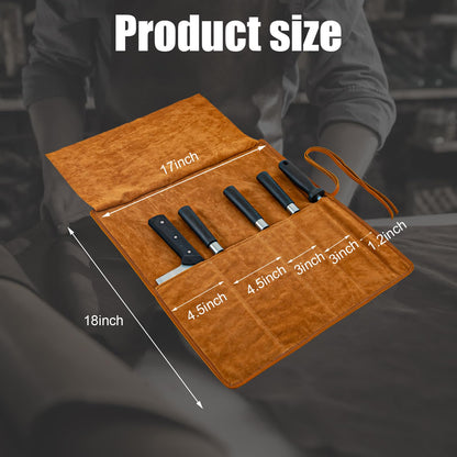 Baizoy Knife Roll Bag Genuine Leather,Chefs Professional 5 Knives and Cookware,Perfect for The Traveling Chef,Travel Tool Roll Pouch,No Tools Included