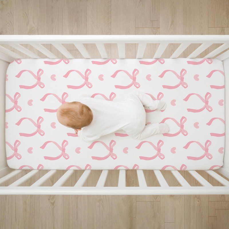4 Pack Pink Bow Crib Sheet Set for Baby Girl, Soft Breathable Fitted Crib Sheet 28 x 52 in, Nursery Decor for Standard Crib and Toddler Bed Mattresses